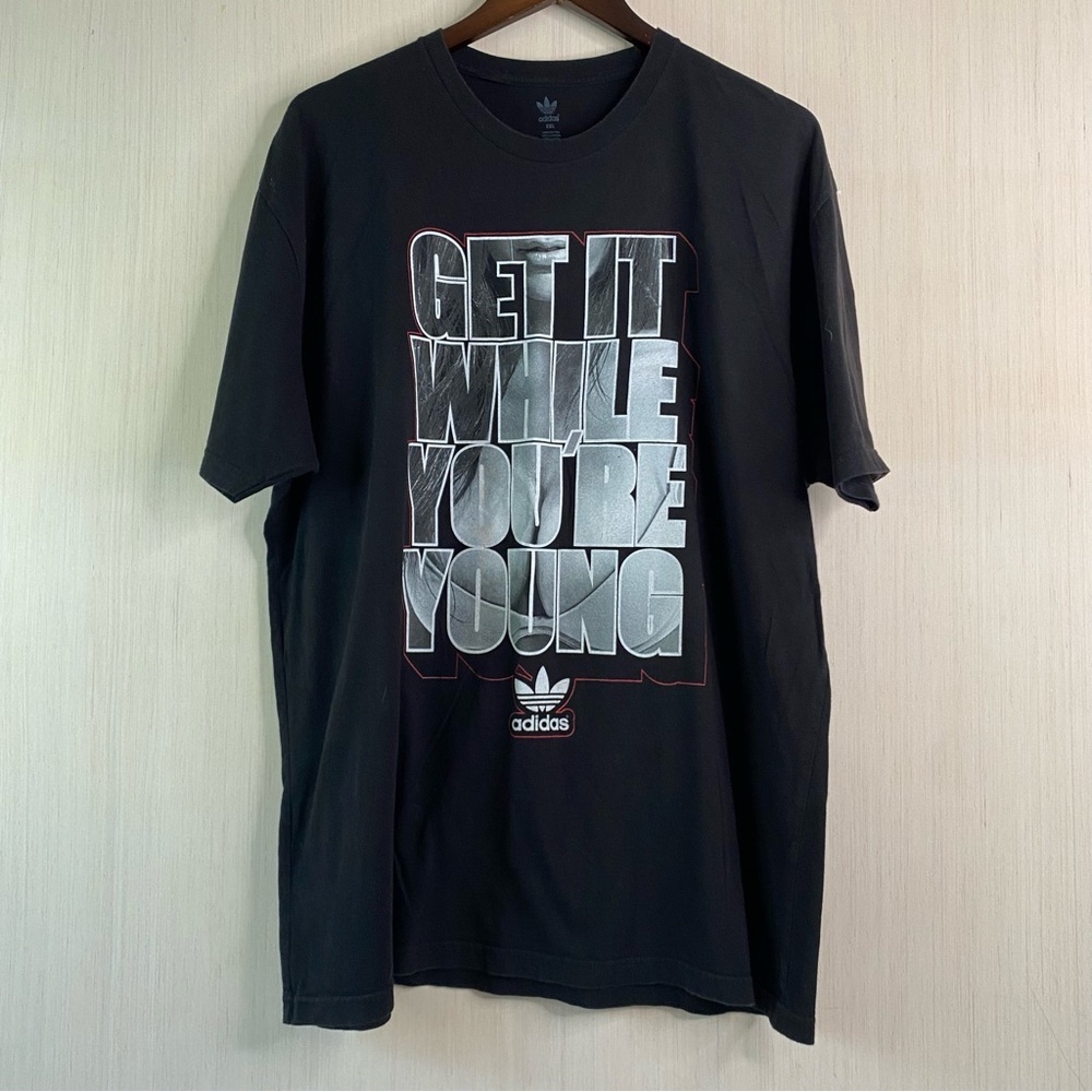 Adidas Men’s Black Short-Sleeve Graphic 'Get It While You're Young' T-Shirt 2XL